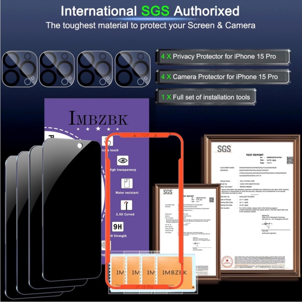 New 4 Pack Privacy Protector & Pack Lens Protector, True 25° Privacy Protection - Picture 7 of 9